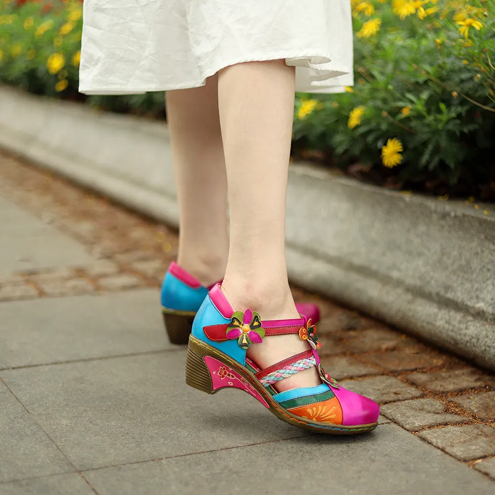 elveswallet Retro Collision Colors Mary Jane Hollow Sandals