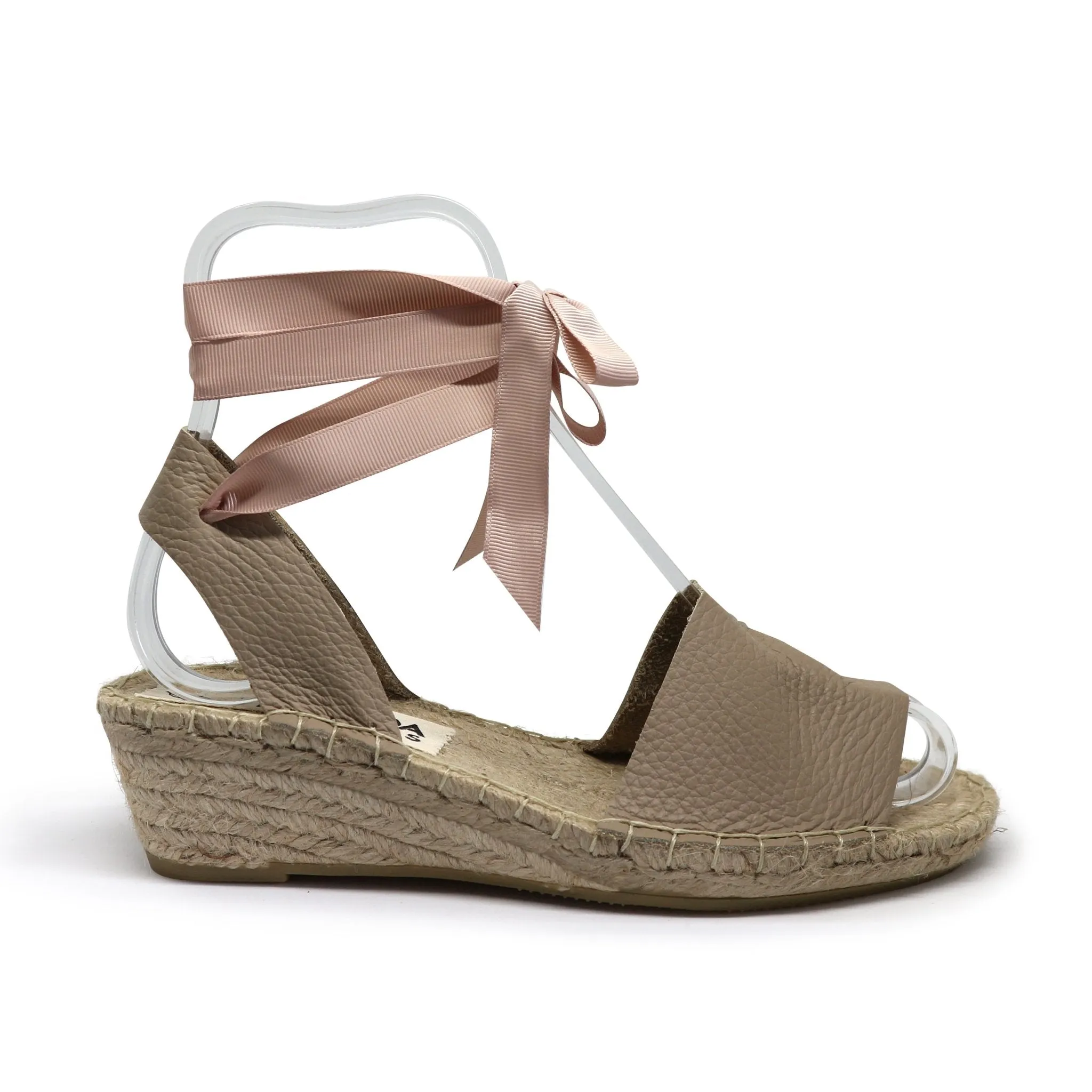 Low Wedge Leather Espadrilles - Nude